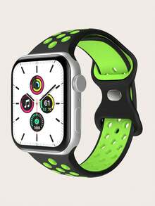 4件/組中性時尚運動款柔軟舒適透氣雙色孔洞矽膠扣錶帶，適用於Apple Watch，尺寸38mm、40mm、41mm、45mm、44mm、42mm、49mm，可用作腰帶、百搭休閒手鍊、腕帶，派對禮物、節日禮物。兼容Ultra系列9/8/7/6/5/SE/4/3/2/1機型，可更換錶帶配件。 - 彩色 - 查看 4