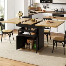 Telescopic Dining Table (110-140*80cm), Folding Kitchen Table For 4 To 6 People, Extendable Table, Space-Saving Kitchen Table, Table With Two Drawers And A Storage Unit - 黑色 - 查看 2