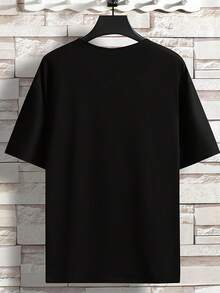 Camiseta de cuello redondo estampada de música para hombres, de manga corta y talla grande, ropa casual de primavera verano transpirable y holgada - Negro - Ver 2