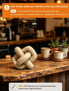 Neutral Tone Stone Chain Knot Decor, Wabi-Sabi Textured Resin Sculpture, Suitable For Coffee Table, Living Room, Bathroom And Office, Minimalist Earth Tone Home And Commercial Decor Accent - New - View 5