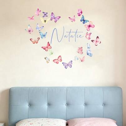 Custom Butterfly Cartoon Wall Sticker, Personalized Name Text Decal, Self-Adhesive Wall Decor For Kids, Birthday Gift Party Supplies