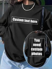 Women's Long Sleeve T-Shirt - Customizable Front And Back, Design Your Exclusive Personalized Printed T-Shirt. Sports Black - Black - View 2