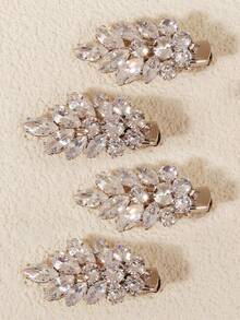 2pcs Crystal Zirconia Floral Design Hair Clips, Fashion Versatile Hair Accessories For Women, Suitable For Wedding And Party - Silver - View 9