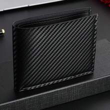 1pc Carbon Fiber Texture Durable Men's Wallet, Ultra-Thin Bifold Design, Business Commute Driving License Card Holder And Wallet In One - Multicolor - View 1