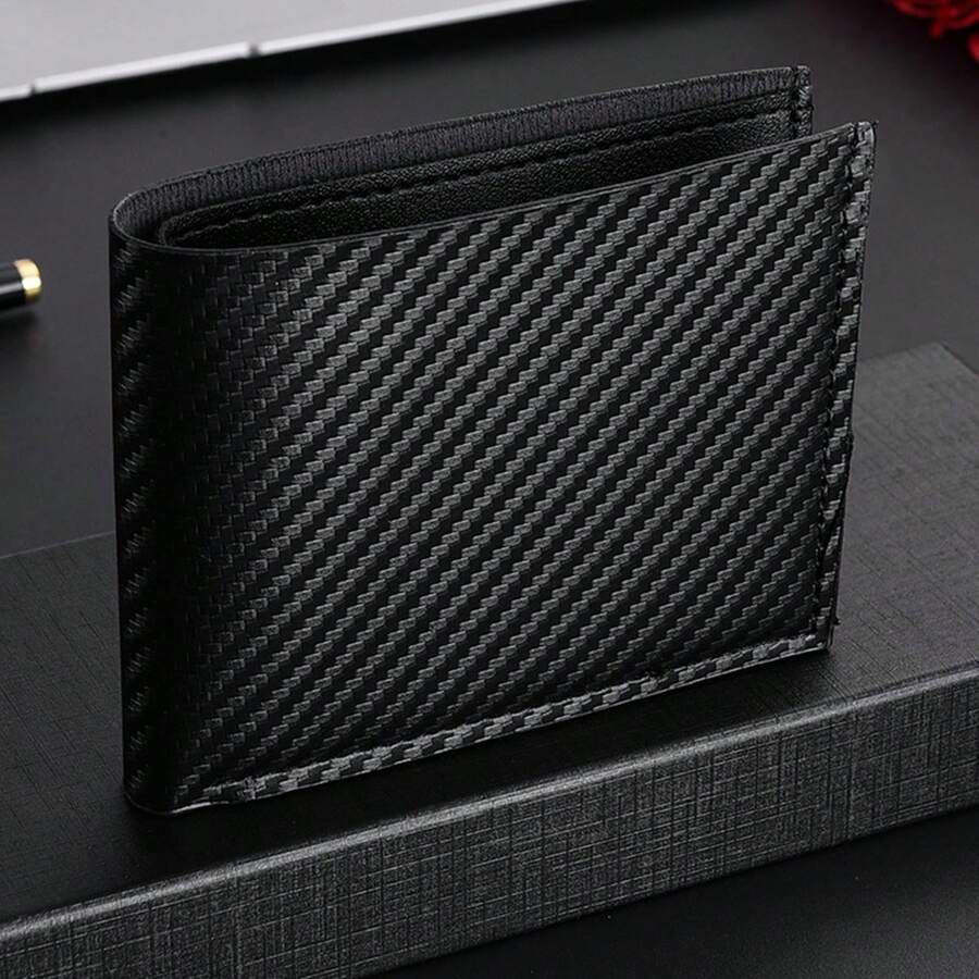 1pc Carbon Fiber Texture Durable Men's Wallet, Ultra-Thin Bifold Design, Business Commute Driving License Card Holder And Wallet In One - Multicolor - View 1