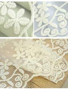 1件裝 桿套式田園風刺繡透視窗簾，細緻碎花圖案，牛奶絲面料，適用於客廳、廚房、浴室 - 白色 - 查看 4