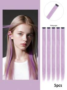 5pcs Clip-In Straight Hair Extensions - Heat-Resistant Synthetic Fiber, Colorful Hair Extensions, 22 Inch Women's Decorative Hair, Suitable For Party, Halloween Costume And Other Occasions - Multicolor - View 11