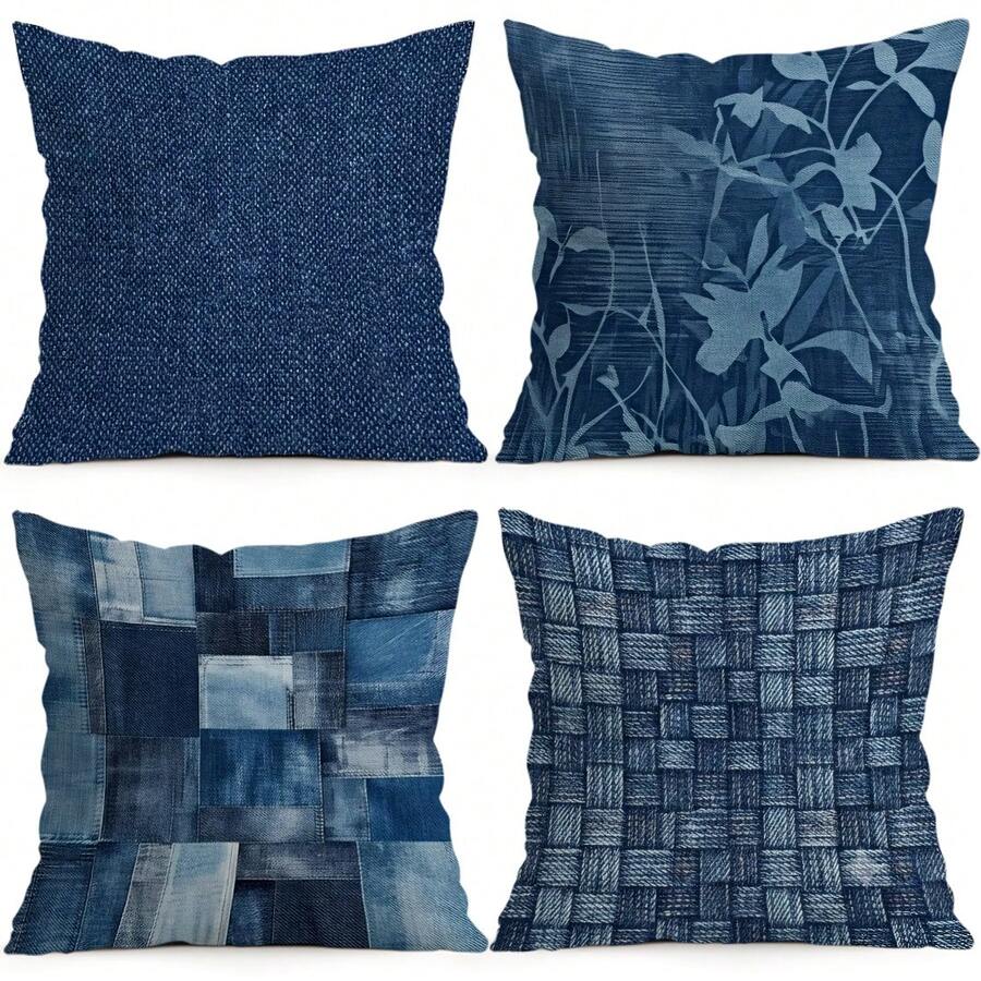 4pcs/1pc Blue Textured Abstract Pattern Pillow Covers, Without Inserts, Single-Sided Printed Pillow Covers, Suitable For Living Room Bedroom Home Decor, All Season Pillow Covers - Multicolor - View 1