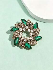 1pc Vintage Emerald Green Brooch, Luxury Zirconia Floral Wreath Design, Versatile Accessory To Enhance Elegant For Coats And Suits, Suitable For Gifting And Personal Use - Multicolor - View 5