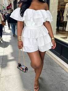 1pc Solid Color Ruffle/Frill Tie-Front Multi-Layered Asymmetric Jumpsuit, Suitable For School, Party, Stage, Concert, All Seasons White Elegant Summer - White - View 14