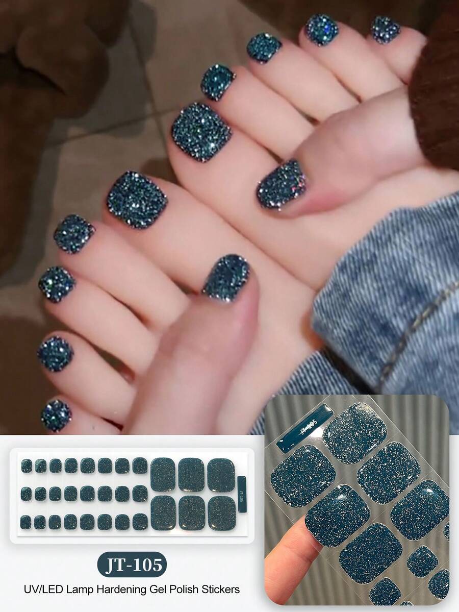新款半固化凝膠腳趾甲貼，亮粉閃亮設計，現貨批發，防水且持久
