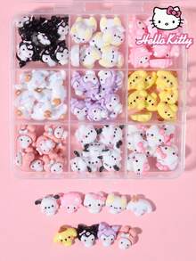 Sanrio 9格 90件組 Hello Kitty 卡通美甲裝飾套組，9款心形 Hello Kitty、Kuromi、Cinnamoroll、Piano、My Melody 和 Pochacco 設計美甲 DIY 迷你水鑽平底飾品 - 彩色 - 查看 5