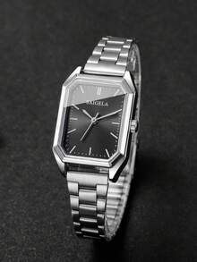 Reloj de cuarzo plateado minimalista para mujer, reloj de pulsera con esfera cuadrada exquisita y sencilla, accesorio versátil regalo para la mejor amiga (1 pieza/set) Caja de reloj no incluida - Plateado - Ver 5