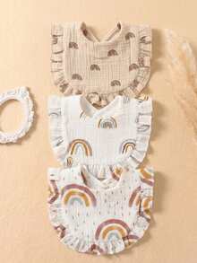 3PCS Pure Cotton Gauze Printed Cute Baby Bibs, Soft Skin-Friendly Drool Bibs For Boys And Girls, Suitable For Daily Use, Versatile - Multicolor - View 1