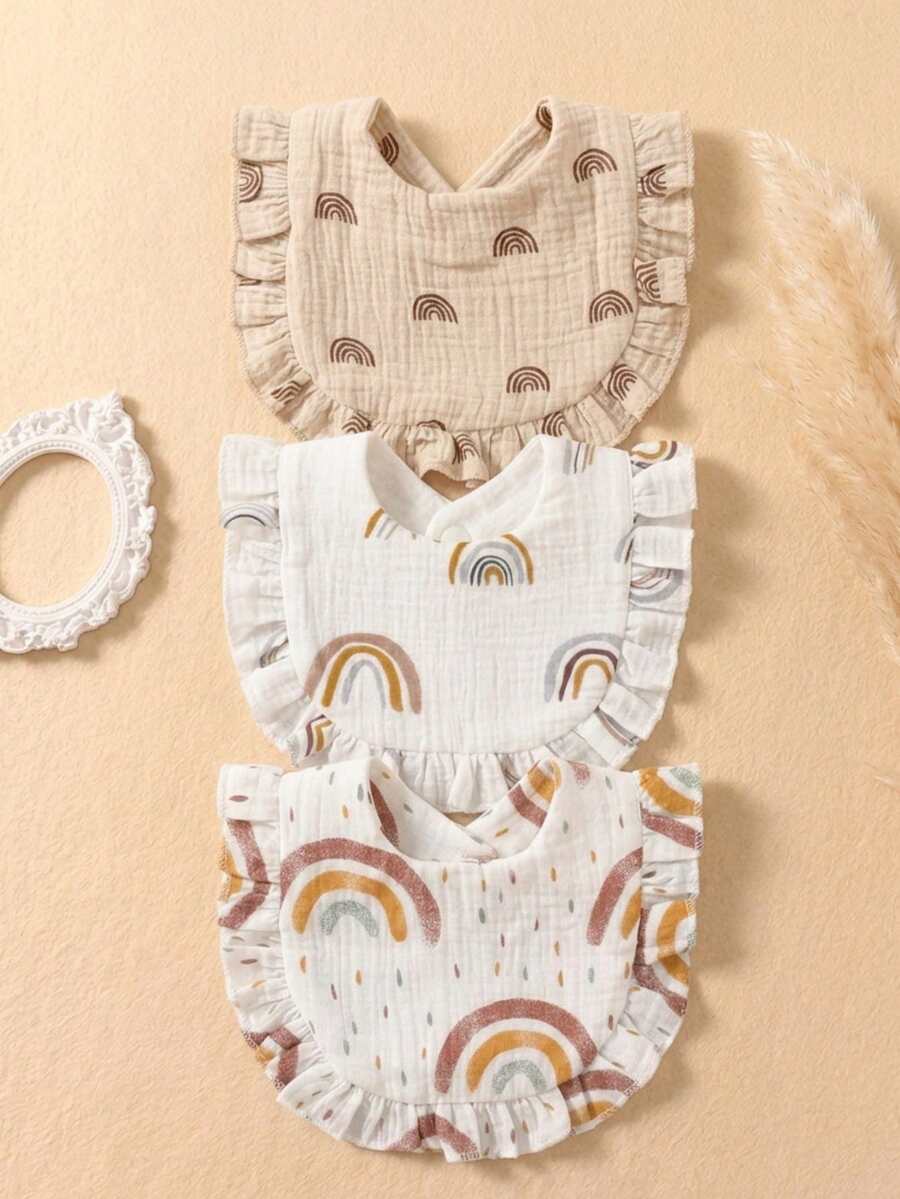 3PCS Pure Cotton Gauze Printed Cute Baby Bibs, Soft Skin-Friendly Drool Bibs For Boys And Girls, Suitable For Daily Use, Versatile - Multicolor - View 1