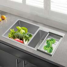 Stainless Steel Kitchen Sink Double Bowl Kitchen Sink With Drain Basket - Silver - View 2