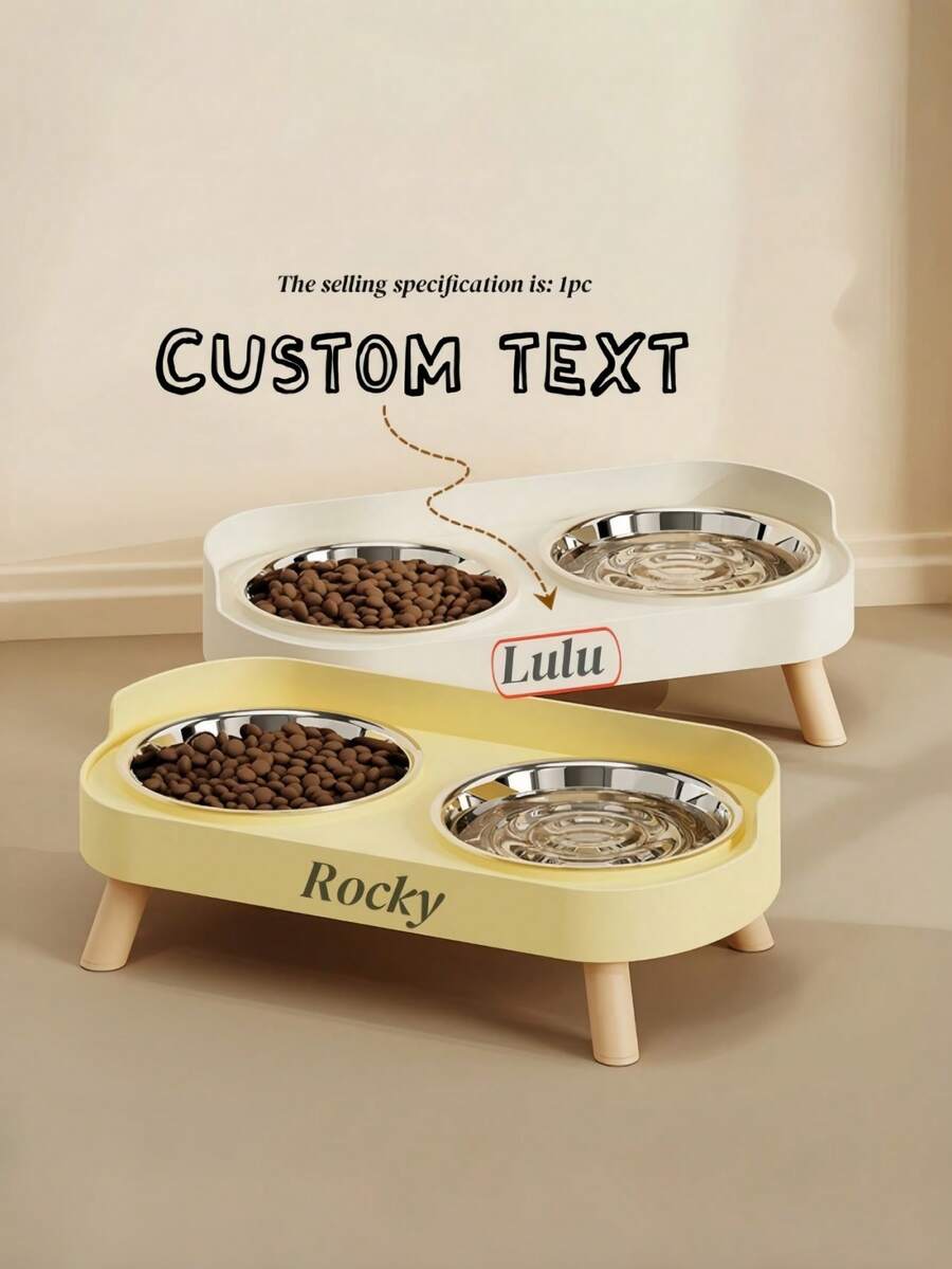 1pc Customized Pet Feeder 2-In-1 Water And Food Dispenser, Stainless Steel Non-Slip Double Bowl, Easy To Clean Multiple Color Options Pet Bowl Gift Customization Accessories