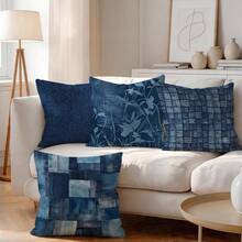 4pcs/1pc Blue Textured Abstract Pattern Pillow Covers, Without Inserts, Single-Sided Printed Pillow Covers, Suitable For Living Room Bedroom Home Decor, All Season Pillow Covers - Multicolor - View 2