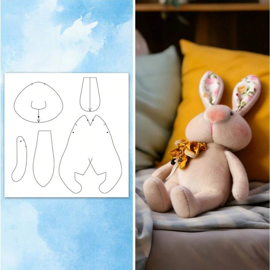1件 DIY 手作兔子絨毛布偶圖案，手作絨毛布偶模板，適合初學者的簡單縫製圖案，簡易 DIY 模板（僅含縫製模板，不含絨毛布料，不含縫製材料包） - 兔子CR485 - 查看 1