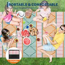 Soonbuy Reversible Plastic Straw Outdoor Rug Waterproof Foldable Washable Leaves Geometry Woven Area Rug For Patio RV Camping Beach Backyard - Orange/Green/Pink/White- 8*10ft - View 6