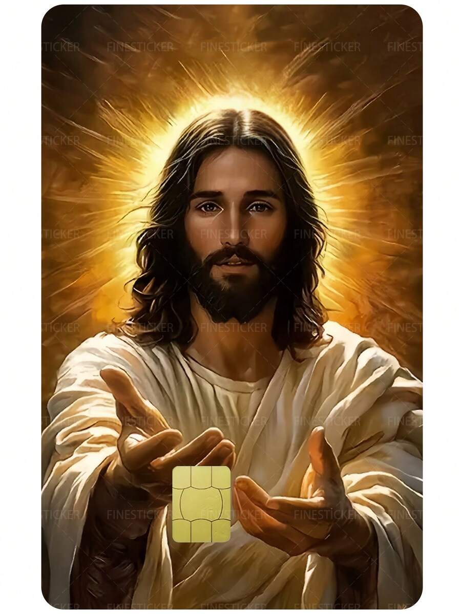 1入救贖之神信用卡保護貼卡套，Save & Bless God Bless You PVC材質防指紋耐用防刮耐磨貼皮，派對生日禮物，適用男女款，小晶片卡、銀行卡、信用卡、交通卡、房卡、學生校園卡個性化DIY，隱私保護 - 多色 - 查看 1
