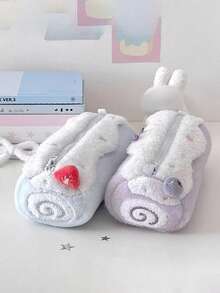1pc Cute Swiss Roll Plush Pencil Case, Large Capacity, High Quality Student Stationery Storage Bag, Back To School Essential, Cut, First Day Of School - Multicolor - View 8