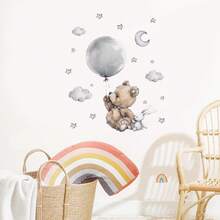 1pc Cartoon Moon Balloon Bear Mouse Dinosaur Wall Sticker, Suitable For Children's Room Bedroom Home Background Wall Decoration, PVC Waterproof Self-Adhesive Removable Sticker, Size 23.6inch*11.8inch - 1PC - View 17