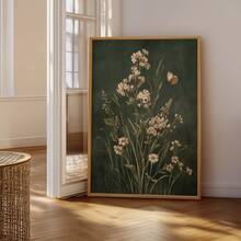 1pc Frameless Vintage Dark Green Floral Wall Art Print Dark Academia Decor Cottagecore Botanical Print Aesthetic Apartment Living Room Bedroom Back To School Funky Posters Dorm Essentials - Retro Floral - View 4