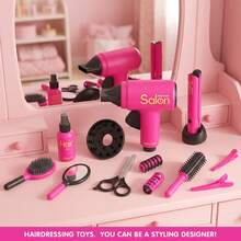 Perlengkapan Bermain Peran Salon Rambut Anak - Set Mainan Penataan Kecantikan dengan Pengering Rambut Non-Listrik & Aksesoris, Hadiah Bermain Peran untuk Anak Perempuan - MultiWarna - View 2