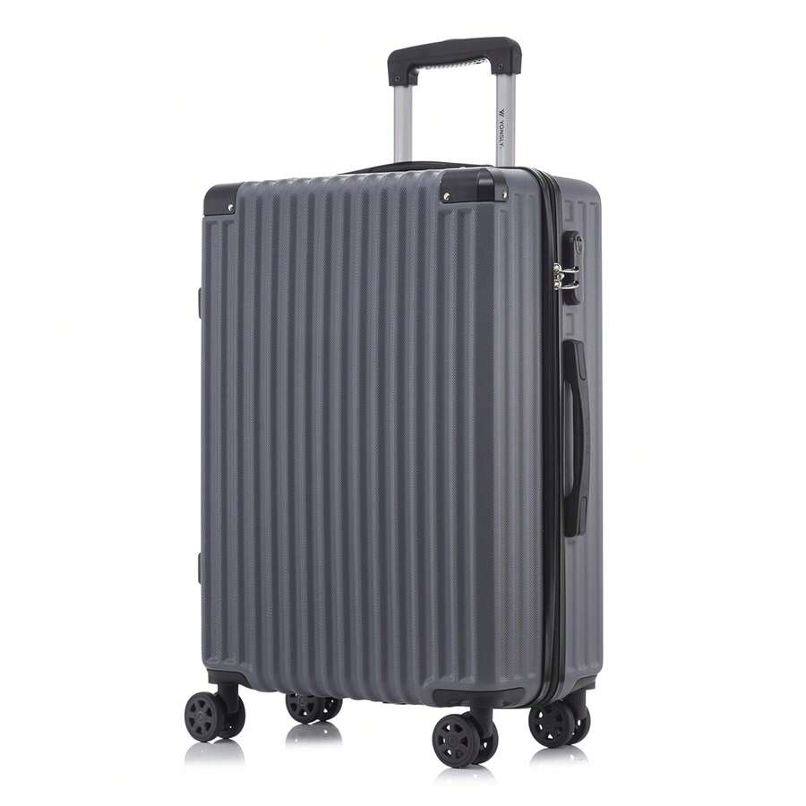 YONSLY Large Suitcase 28/24/20/16 Inches With 4 Wheels 360° Combination Lock Mesh Pocket Soft Rubber Handle Hard Shell Trolley Lightweight Suitcase - 深灰色 - 查看 1