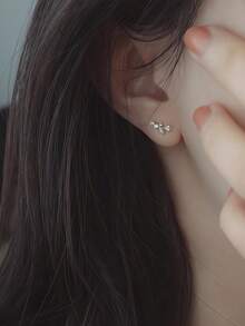 GAGAFEEL 1 par de pendientes de botón de plata de ley S925 vintage minimalistas y elegantes con mini hoja de circonita, joyería de amistad para mujer para fiesta y uso diario, regalo - Dorado - Ver 3