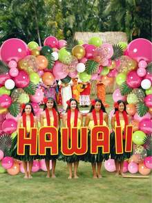 148件熱帶氣球拱門花環套裝，Luau夏威夷Aloha派對裝飾，火烈鳥棕櫚葉、橄欖綠、亮粉色、橘色、玫瑰金亮片氣球，夏季海灘生日派對嬰兒洗禮熱帶派對用品 - 多色 - 查看 5