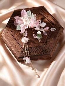 1pc Silk Chiffon Bead String Glass Slice Bridal Hair Accessory Tassel Decoration Wedding Season Updo Hair Clip,Hair Claws - 9452 - View 2