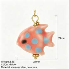 1個陶瓷甜甜圈花朵吊墜可愛小魚造型足球吊飾，適用於項鍊、手鍊、耳環裝飾時尚飾品 - 彩色 - 查看 19
