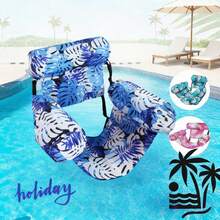 1pc Inflatable Water Floating Lounge Chair With Headrest & Armrest, Foldable Pool Inflatable Recliner Chair,Tropical Print Swimming Floating Bed For Beach Pool Party Vacation,Blue&Green&Red - Leaf - View 5