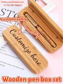 Customized Personalized Pen Gift Box, Bamboo & Metal Pen, Creative Logo Gift Promotional Office Neutral Pen, Back To School Season, Multi-Functional, Decorative, Graduation Gift - Multicolor - View 12