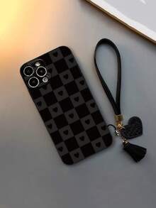 1pc Precision Hole Straight Edge Heart Painted Thickened Anti-Drop Painted Phone Case Protective Cover With Additional Accessories New Leather Heart Hand Strap DIY Phone Case Pendant Leather Strap Tassel Charm Short Wrist Strap Compatible With IPhone 17pro/17Air/17/17promax 16/11/16pro/16plus/16promax/16e/15Promax/13/14/12/XS/XR/7G/8P, Compatible With Samsung Galaxy - Multicolor - View 4