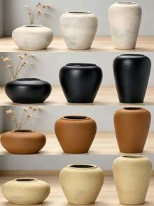 Retro Rustic Solid-Color Ceramic Vases For Home Decor. Matte Artistic Pottery Ornaments, Dual-Purpose For Dried Flowers And Hydroponic Plants. Great For Entry Tables And Sideboards. This Ceramic Vase Set Suits Weddings, Receptions, Home Decor - A - View 11