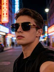 FIYLROG 1 Pasang Kacamata Hitam Aviator Pria Warna Emas & Merah, Bingkai Logam, Perlindungan UV400, Kacamata Hitam Gaya Bisnis Mewah, Cocok untuk Acara Bisnis - MultiWarna - View 4