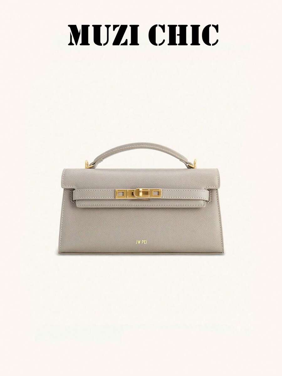 Fashionable All-Grey Textured PU Mini Handbag With Gold Clasp And Top Handle, Compact Daily Accessory, Essential For Minimalist Style Enthusiasts And Urban Commuters, Perfect For Coffee Breaks, Casual Shopping, Gatherings With Friends And Daily City Walks. - Grey - View 1