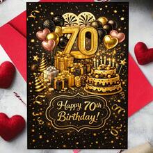 Elegant Glitter 70th Birthday Card, Cake & Balloons Design - 13*18 - View 6