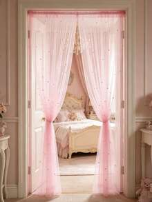 1pc Pink Pearl Door Curtain, DIY Mosquito Net Door Curtain, Baby Crib Curtain, Bedroom Door Curtain, Wall Decor Backdrop, Baby Room Decoration, Baby Shower Supplies, Bridal Shower, Wedding Arch Fabric, Girl Birthday Gift, Party Favor, 1st Birthday, Home Decor, Living Room Decoration - Pink Pearl - View 4