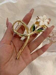 1 pieza Pinza de pelo con flor de rosa de perla, adecuada para uso diario - Blanco - Ver 6