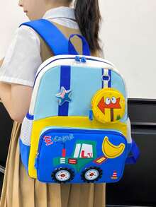 New Neutral Color-Block Tractor Backpack, Lightweight And Comfortable, Suitable For Casual Travel And As A School Bag - Blue - View 11