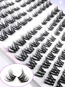 120pcs 8-16mm Mixed Length Fluffy Cluster False Eyelashes, Cat Eye Style, Angled Winged Fox Eye Look, Segmented Pointed Single Cluster Lash Extensions For Individual Application - Black - View 9