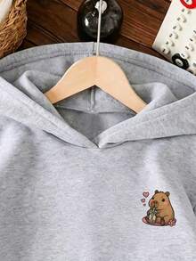 Tween Girl Capybara Graphic Print Warm Crew Neck Sweatshirt - Grey - View 3