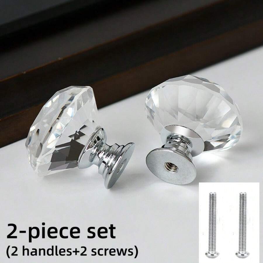 2pcs/Set, Drawer Knobs Handles, With Screws, Diamond-Shaped Alloy 25mm Cabinet Knobs Pulls - 2-piece Set (2 Handles + 2 Screws) - View 1
