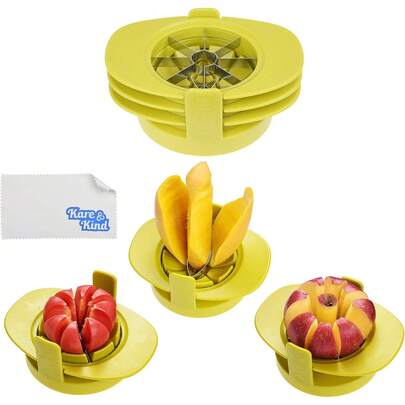 Apple/Tomato/Mango Cutters - Set Of 3 - Sturdy Base Keeps Fruit/Vegetable In Place - Also Keeps Cutters Organized - Razor Sharp Stainless Steel Saw Blades - Quick - Easy