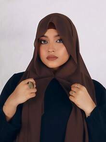 1pc Instant Hijab With Magnetic Buckle, Chiffon Scarf Paired With Jersey Premium Knit Fabric Underscarf, 3-In-1 Instant Headscarf, Silky Soft Skin-Friendly Comfortable Breathable Chiffon Fabric, Underscarf Cap Inner Lining Paired With Chiffon Scarf, Suitable For Daily Wear With Abaya, Holiday Outings, Prayer, Worship - Coffee Brown - View 3