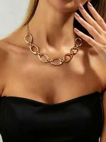 1 pieza Collar grueso asimétrico de estilo bohemio para vacaciones en la playa, acabado dorado mate, adecuado para el uso diario de mujeres (evitar la exposición prolongada a altas temperaturas, agua de mar, etc.) - Collar de cadena geométrica - Ver 5